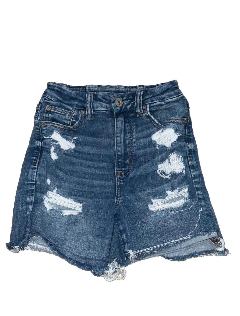American Eagle Level Stretch Curvy Raw Hem High Rise Shortie Jean Shorts Size 0